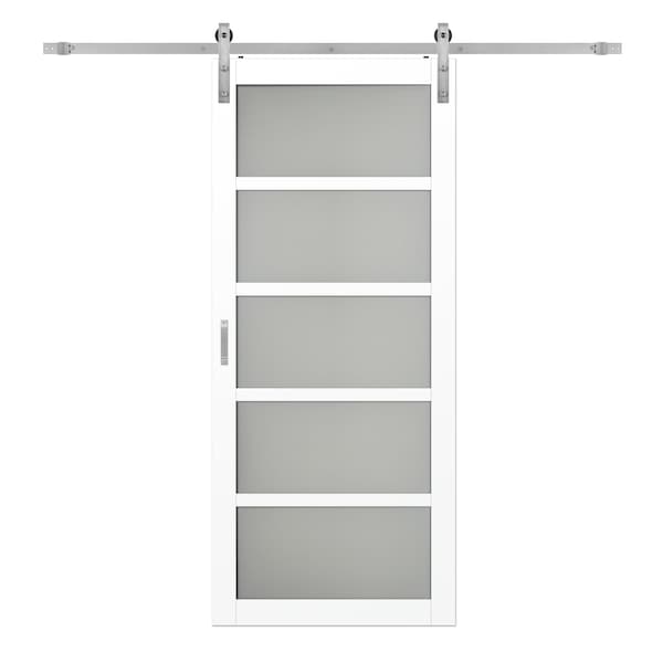 Renin 36 in. x 84 in. Easy Build 5-Lite Frosted Glass Barn Door with Hardware Kit BD062K01BW5TGE36084 - main
